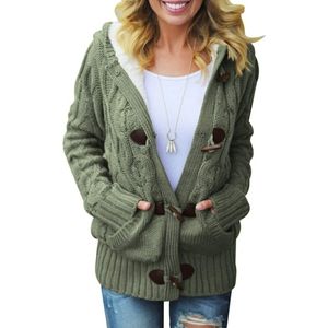 women's cable knit hooded cardigan